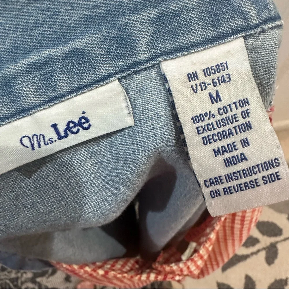 Ms. Lee Vintage Floral Embroidered Denim Set with Red Gingham Top Medium - Picture 13 of 13